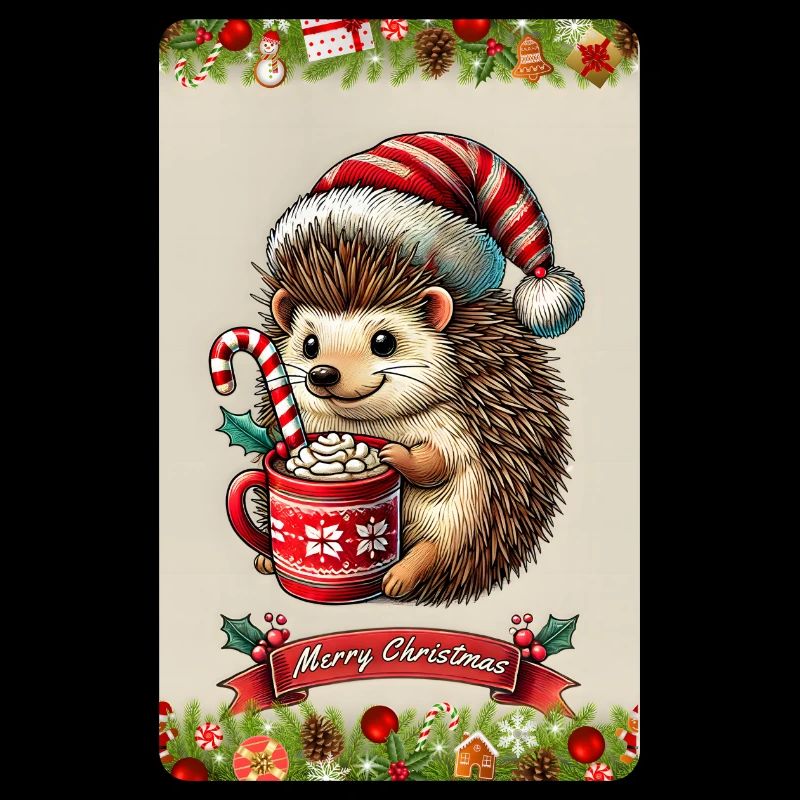 Weihnachtsigel mit heißer Schokolade