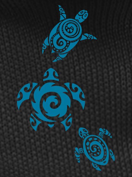 Three blue sea turtles