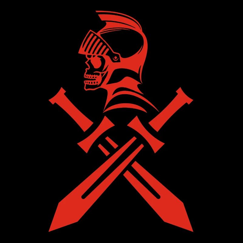 Crâne de chevalier rouge et épées croisées