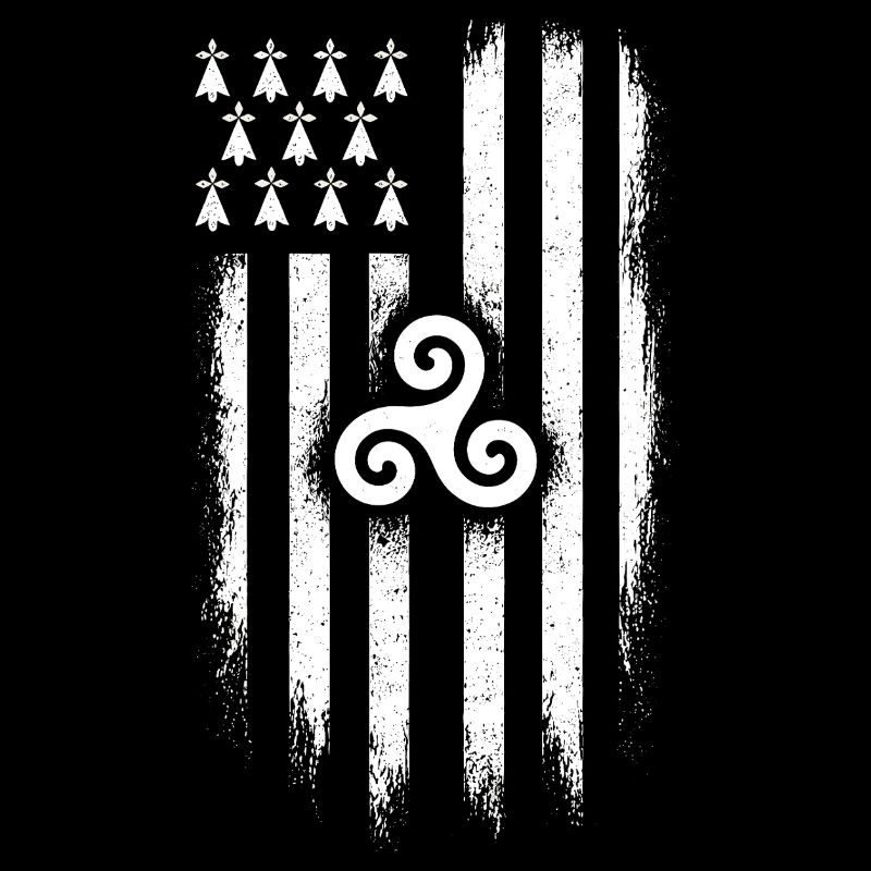 Bretagne Drapeau Breton Gwenn ha Du Grunge