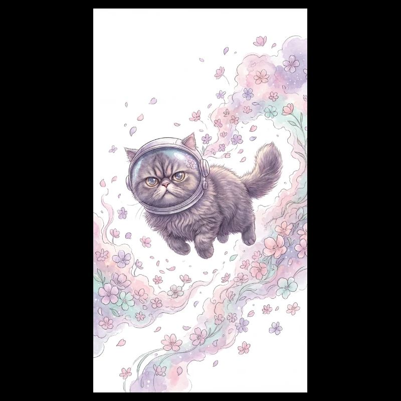 Chat de l’espace dans la magie des fleurs