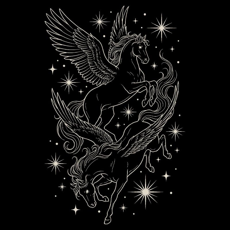 Two Celestial Pegasus Horses Between Stars