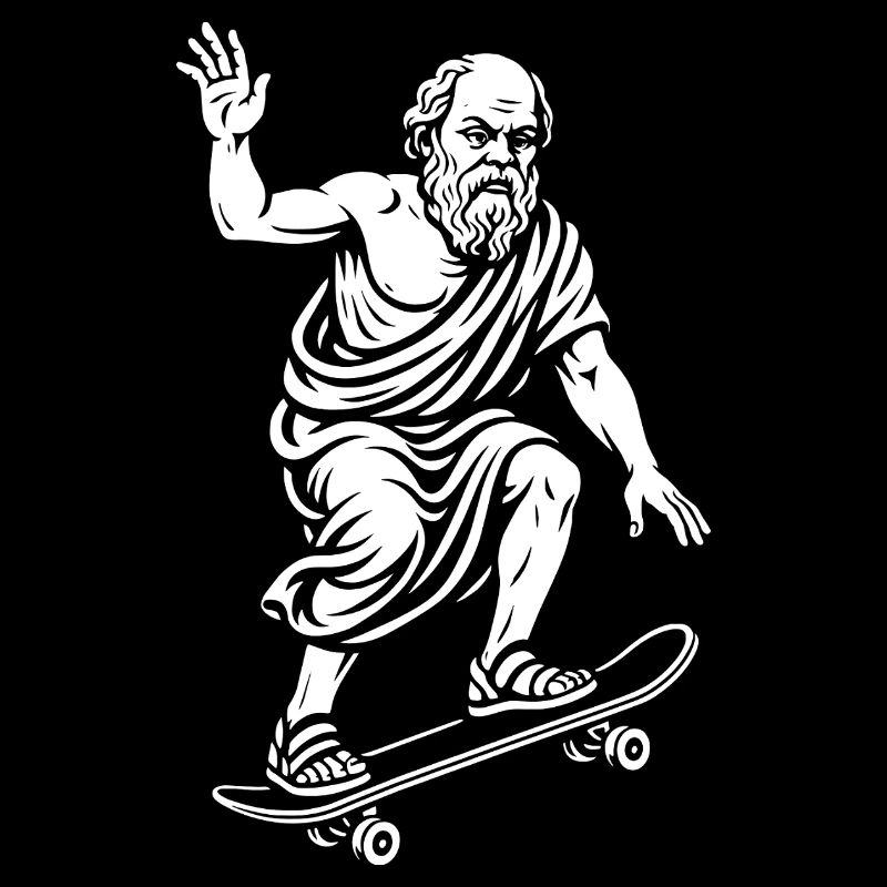 Ancien philosophe Socrate sur un skateboard
