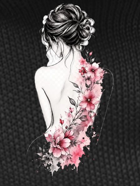 Woman's back with flower line
