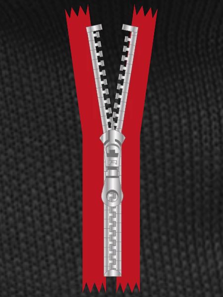 open zipper with red band