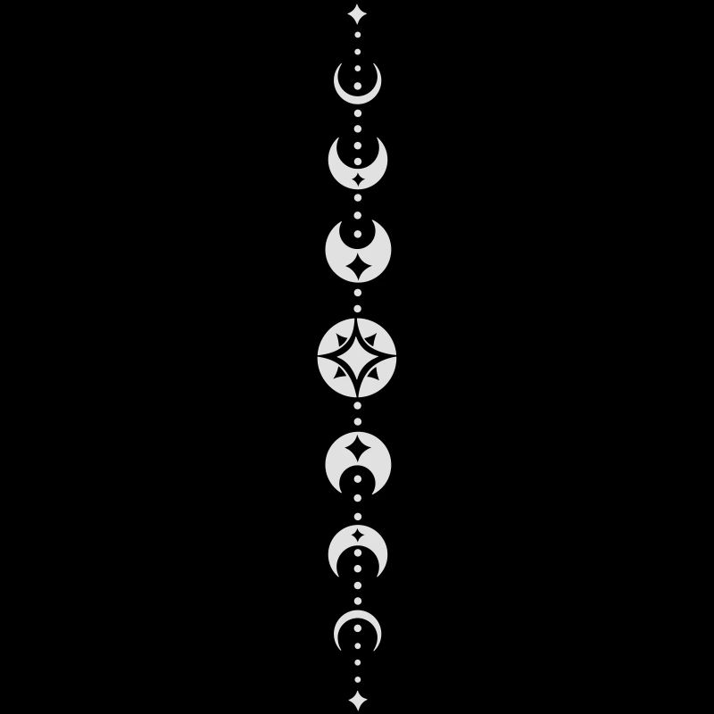 Totem avec phases de lune et étoiles. Blanc.