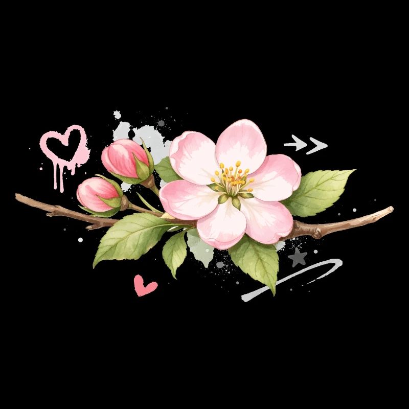 Branche de fleurs de pommier avec des accents de graffiti