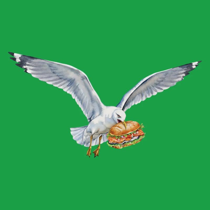 Funny Seagull Steals Fish Rolls Beach