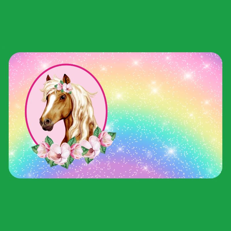 Pferd mit Blumen und Glitter Regenbogen 