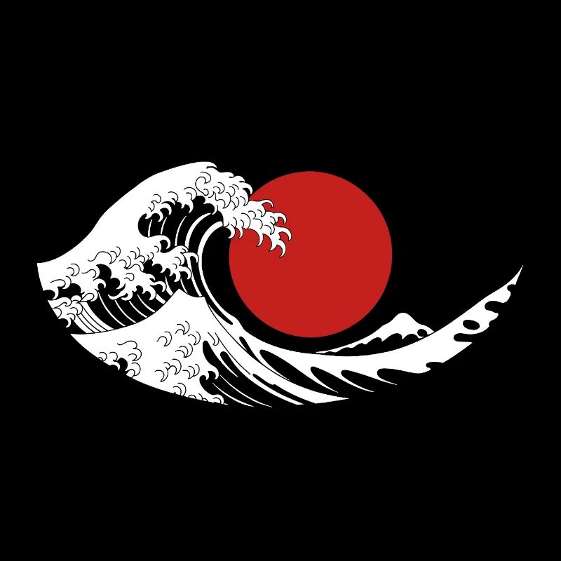 Great Wave Red Sun Japanese Aesthetic