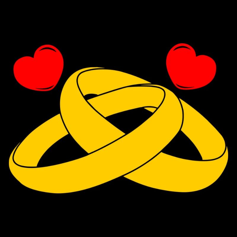 Goldene Eheringe mit Herzen