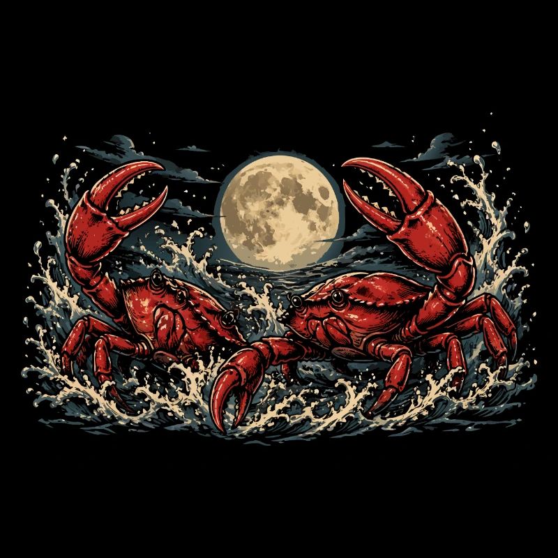 Crabes dans la mer au clair de lune Design graphique