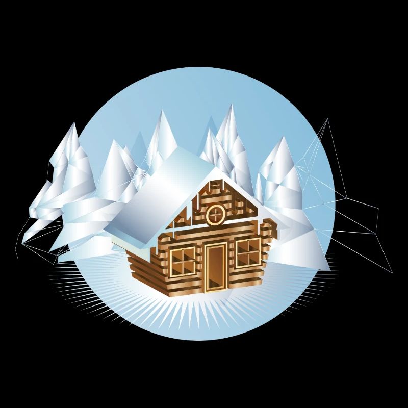 kleine Blockhütte inmitten einer Eislandschaft