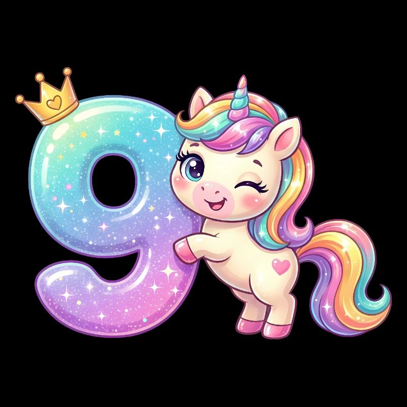 Ich bin 9 Kawaii Einhorn Mädchen Geburtstag