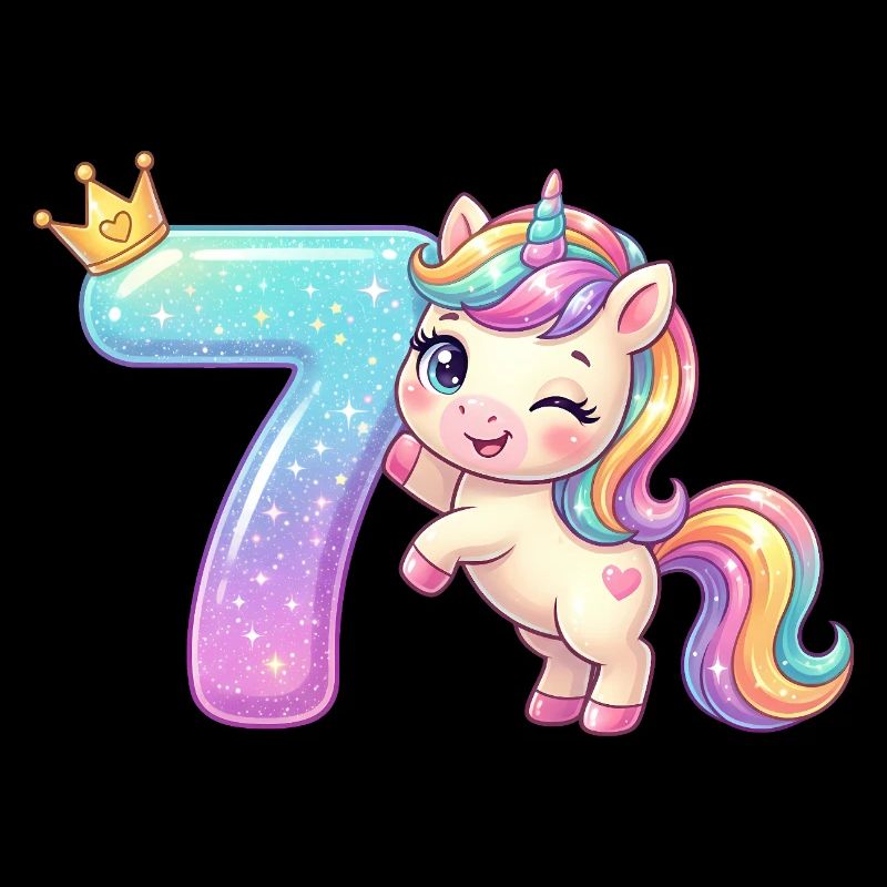 Ich bin 7 Kawaii Einhorn Mädchen Geburtstag