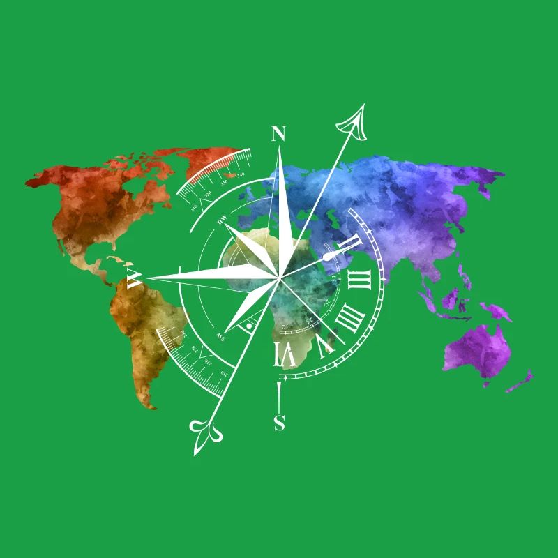 World map compass white