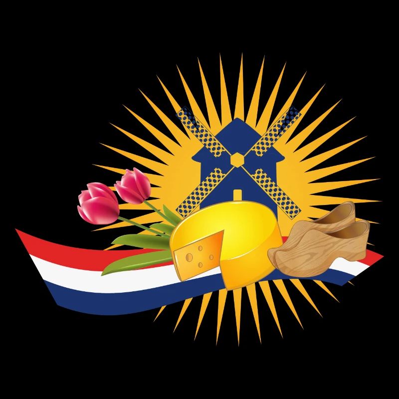 Windmill with tulips, clogs and Dutch cheese