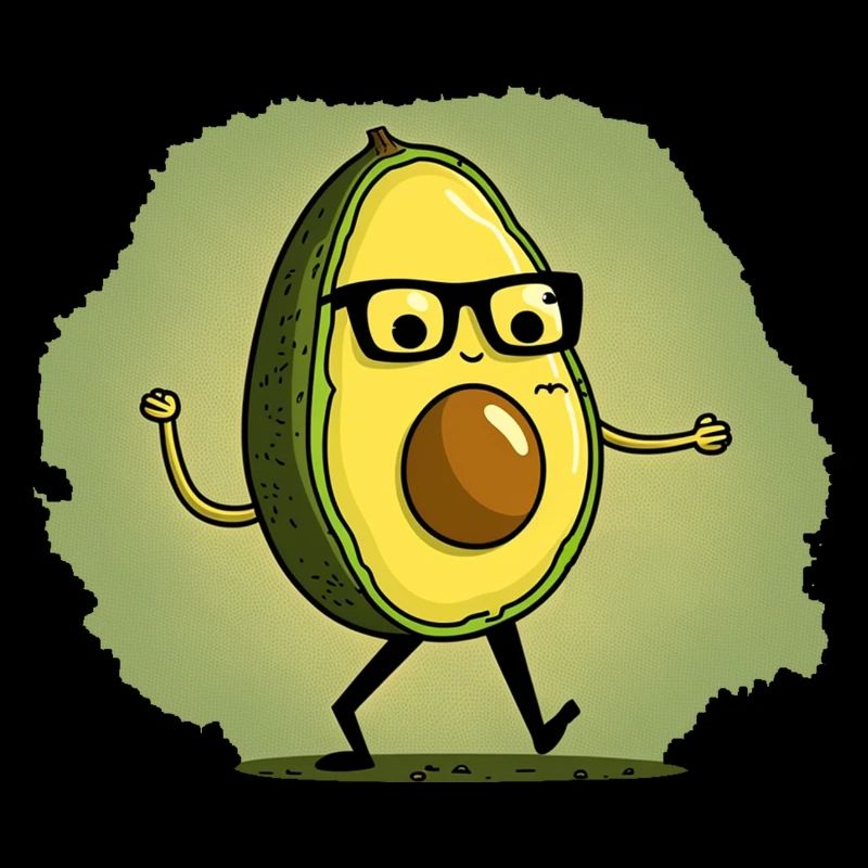 Nerdige Avocada läuft über eine Wiese