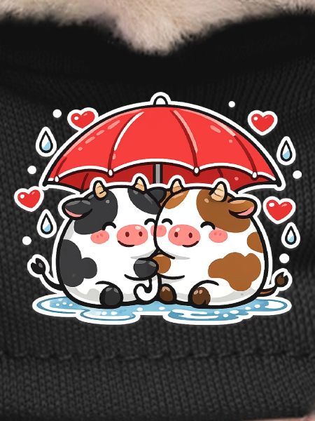 Cow duo under umbrella