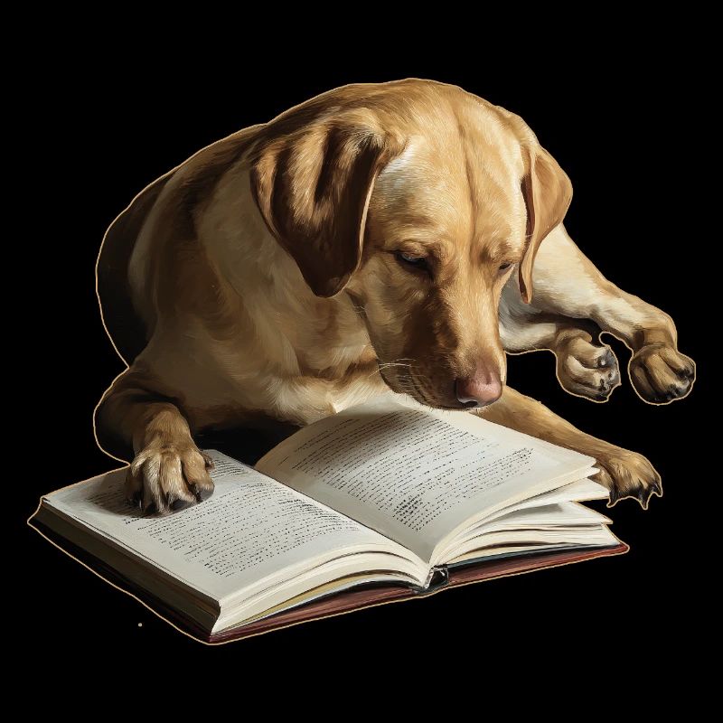 Hund liest Buch Labrador Retriever