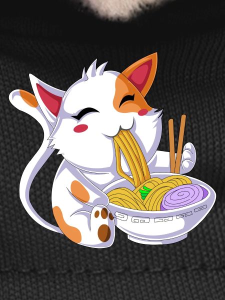 Ramen mangeant des chats