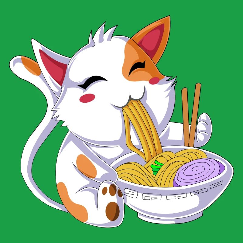 Ramen mangeant des chats