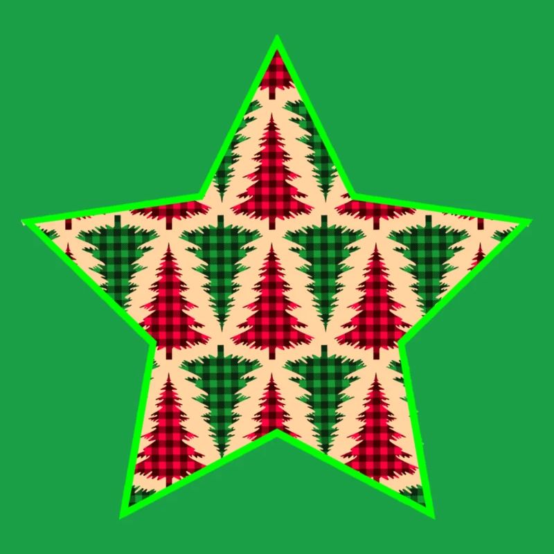 Plaid Tree Star with Neon Outline