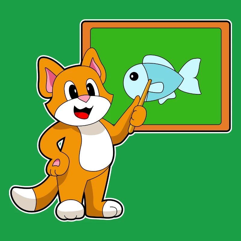 École du professeur chat pointant des bâtons