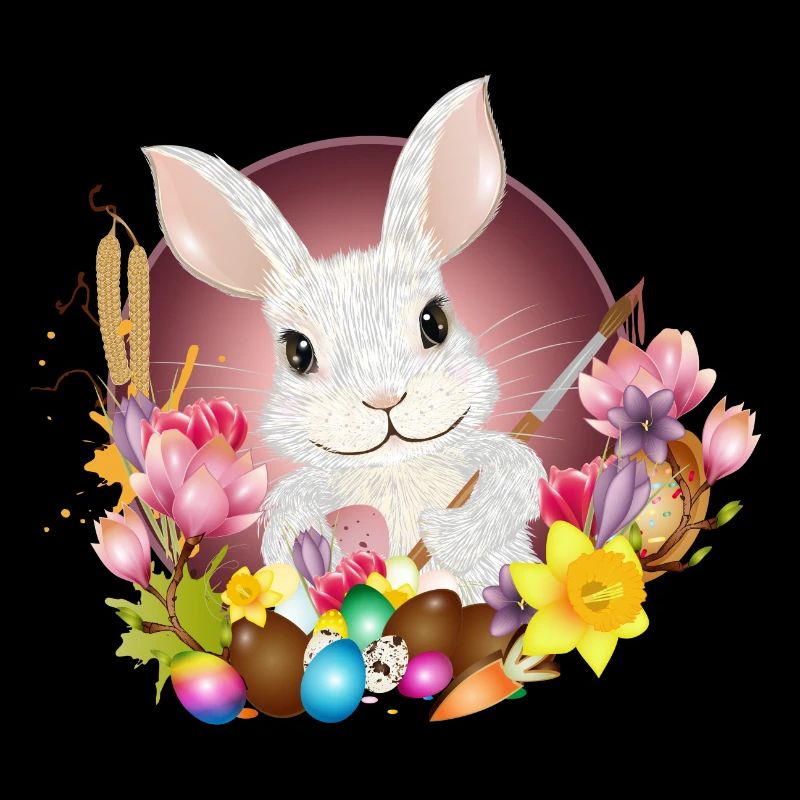 white rabbit with easter eggs as easter bunny
