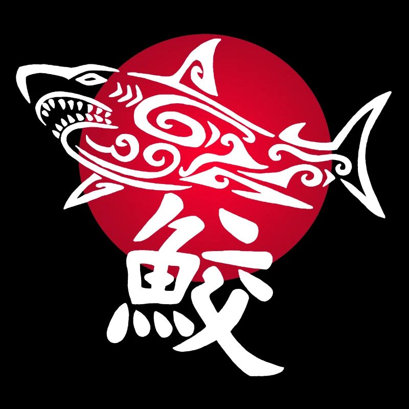 White shark and red sun