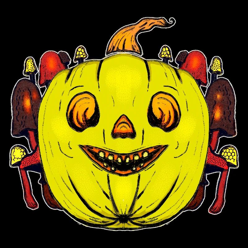 Grinning pumpkin with mushroom frame