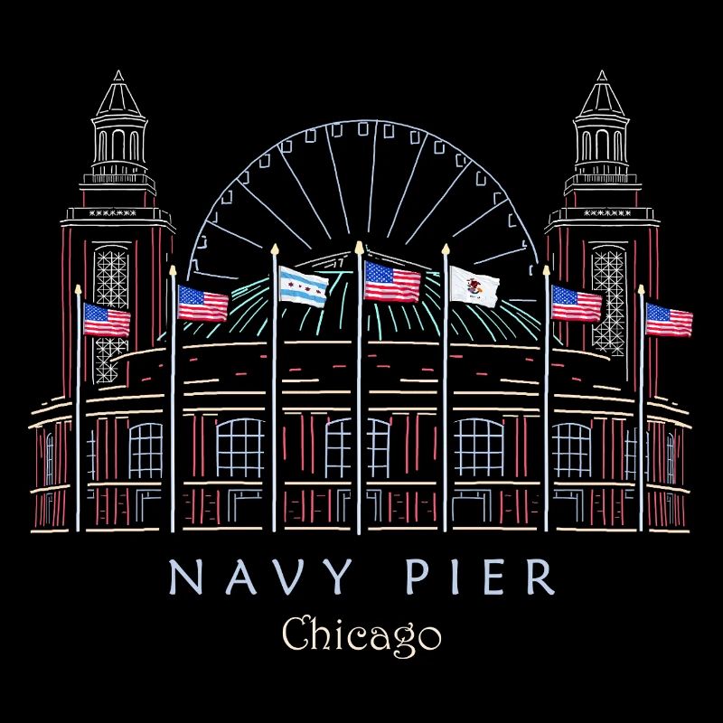 Chicago, Navy Pier Hand Drawn