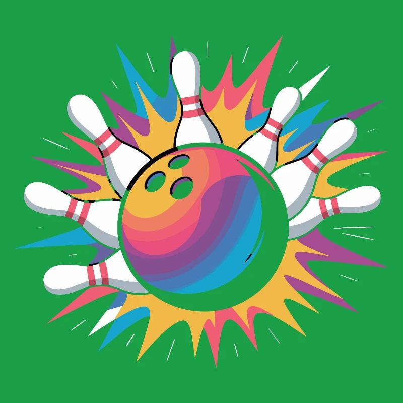 Frappe de boule de bowling avec explosion colorée et quilles