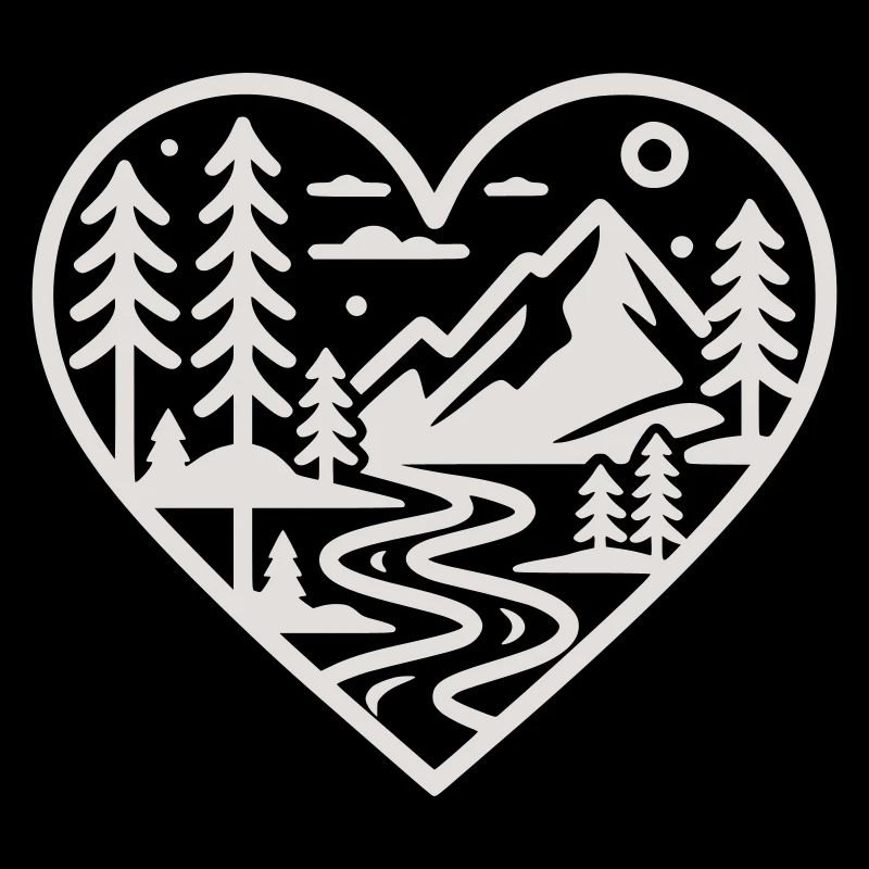 Heart Landscape Mountain River Forest