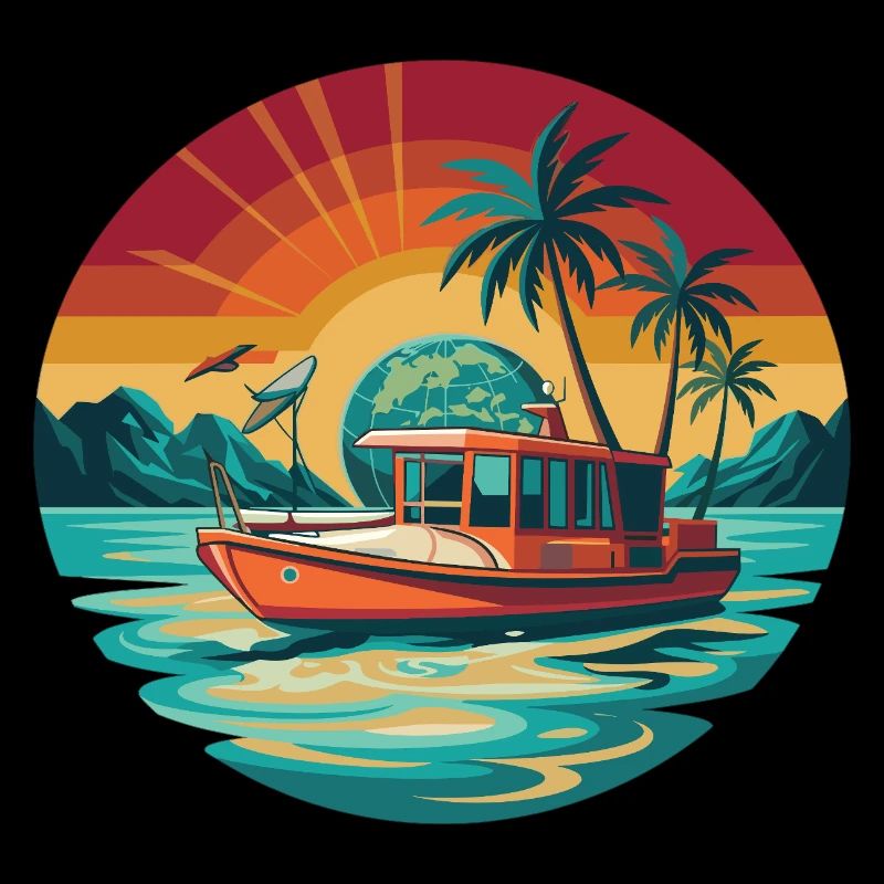 Retro Boat Sunset Tropics