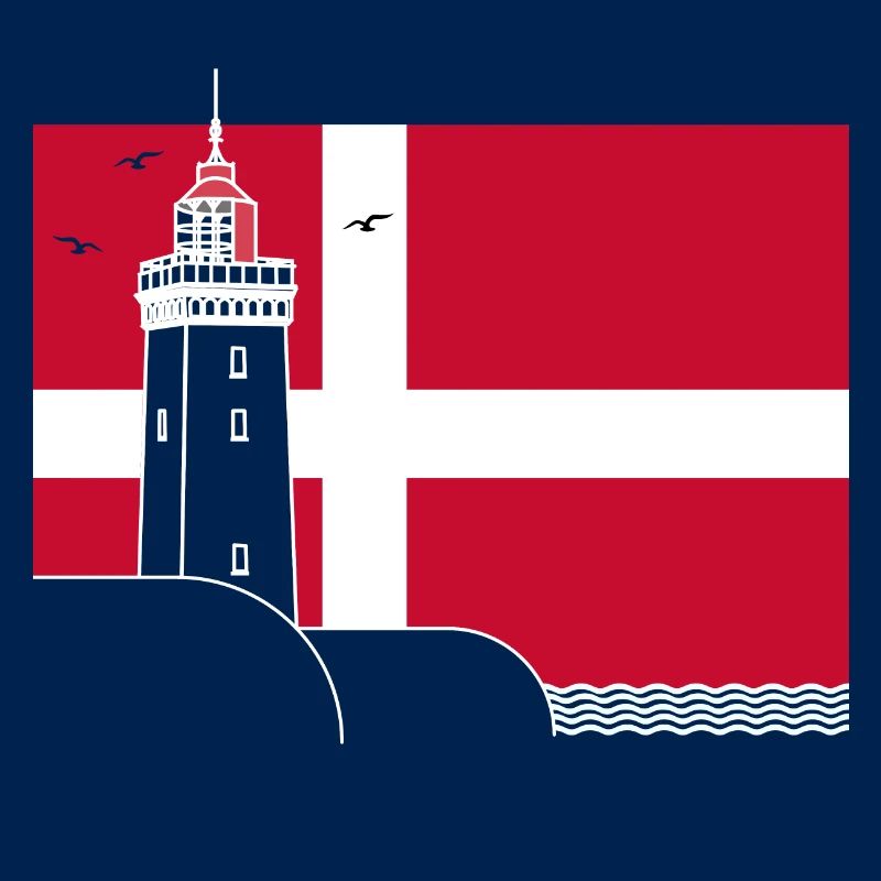 Drapeau du Danemark avec phare de Rubjerg Knude