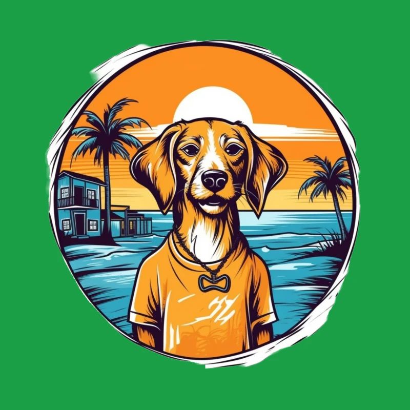 Chien avec coucher de soleil sur la plage
