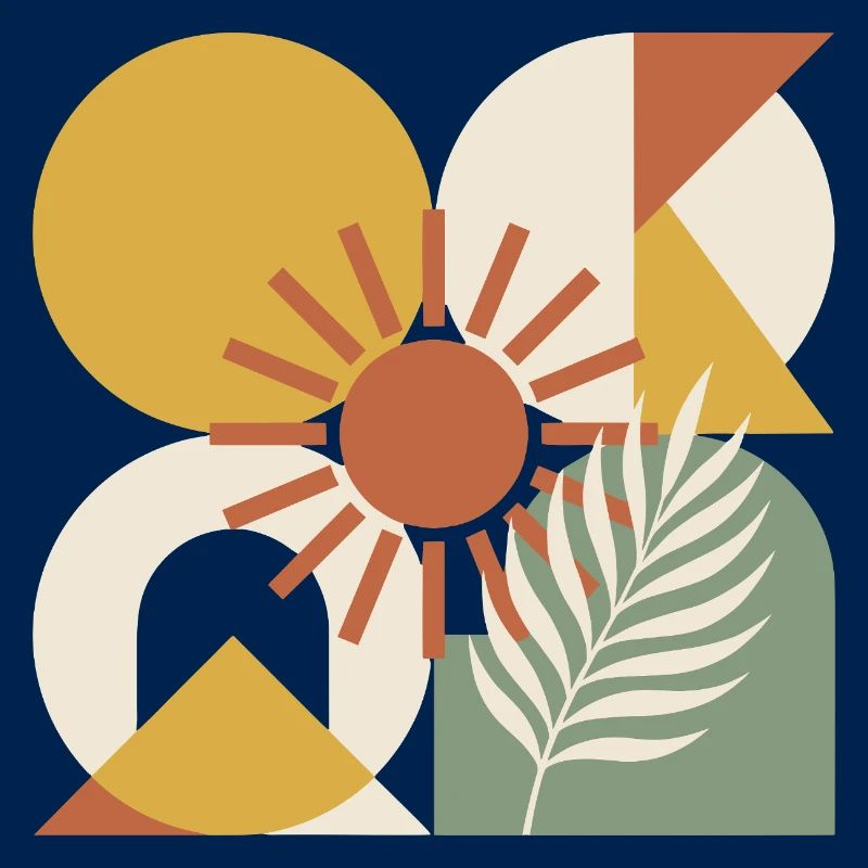 Boho Abstract Geometric Botanical Sunburst