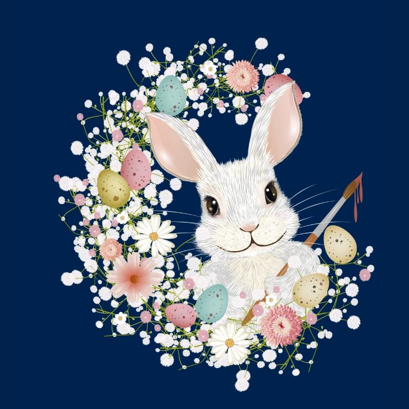 White Rabbit with Easter Eggs & Brush for Easter