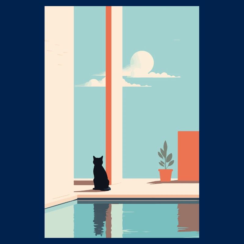 chat au bord de la piscine
