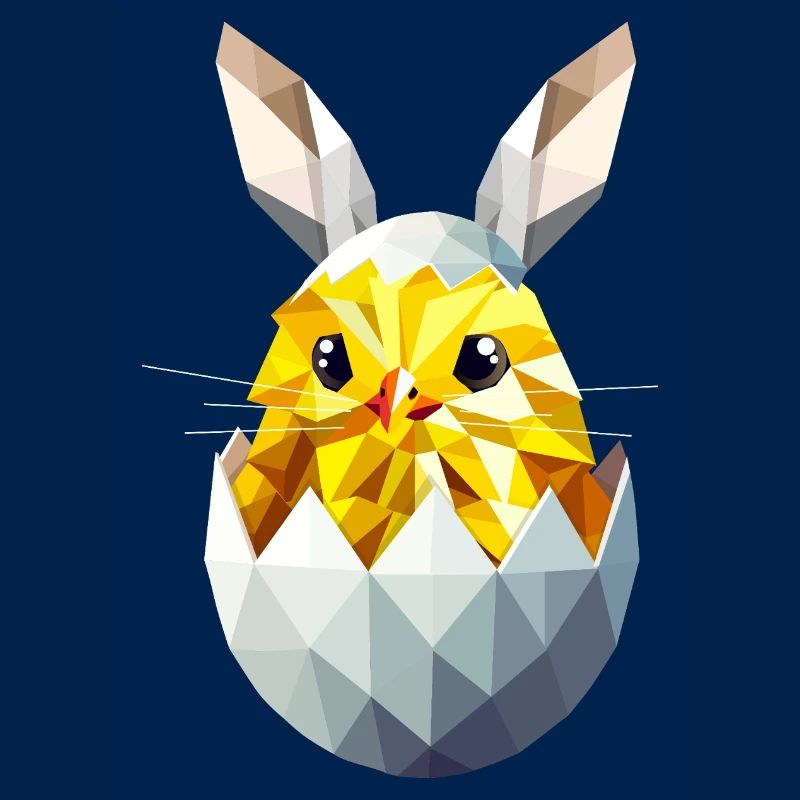 Geometric Easter chick in egg with bunny ears