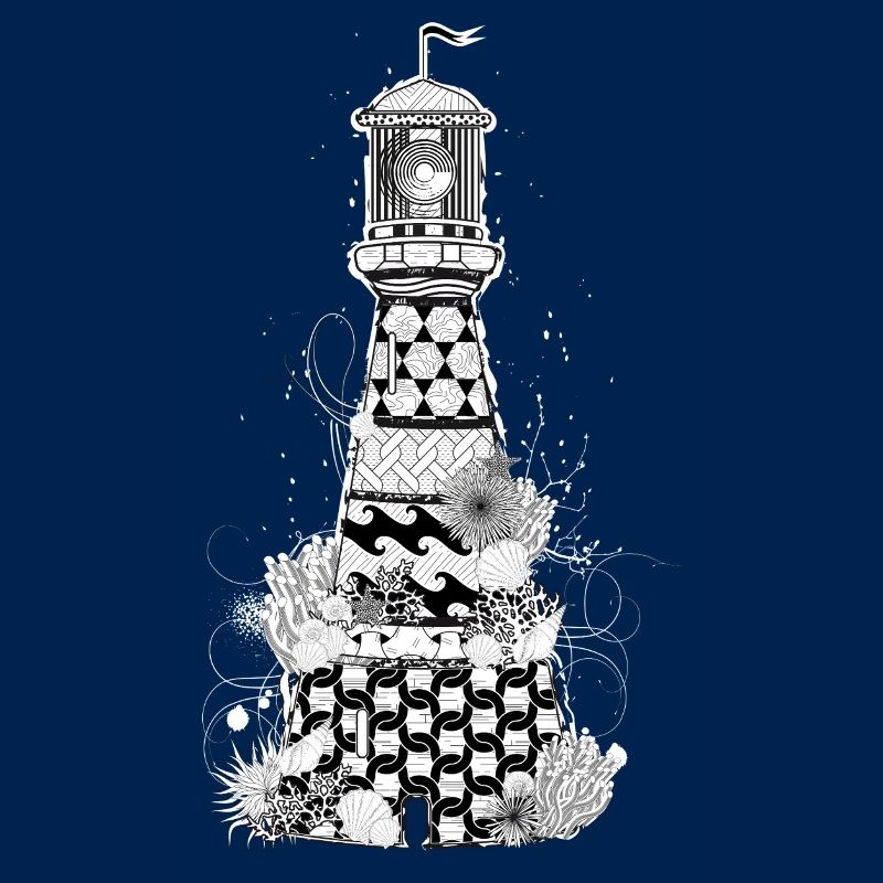 Detailed lighthouse with shells and corals