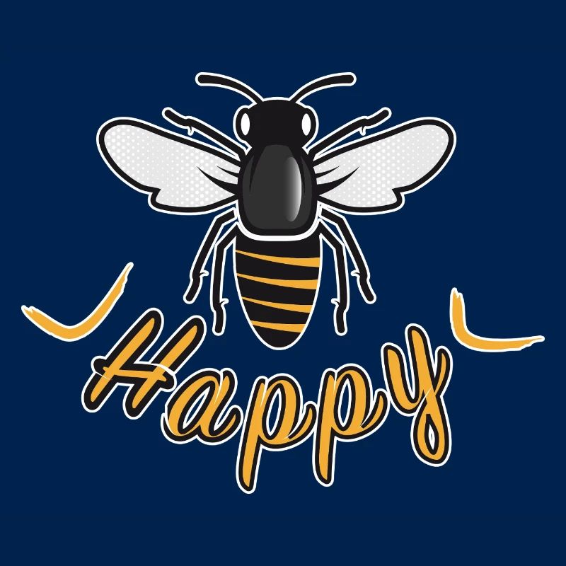Happy bee with 'Happy' lettering