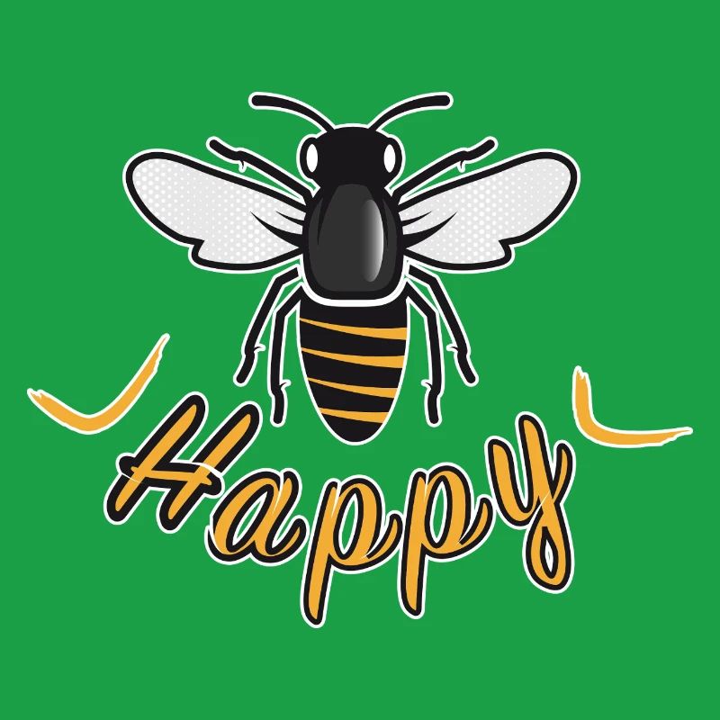 Happy bee with 'Happy' lettering