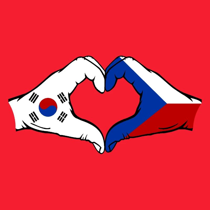 Corée du Sud République tchèque drapeau mains forme coeur