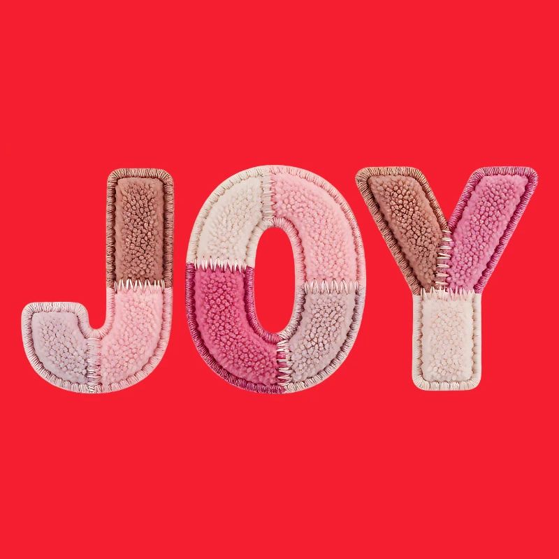Joy Patchwork Rosa Stoff Schriftzug Handarbeit