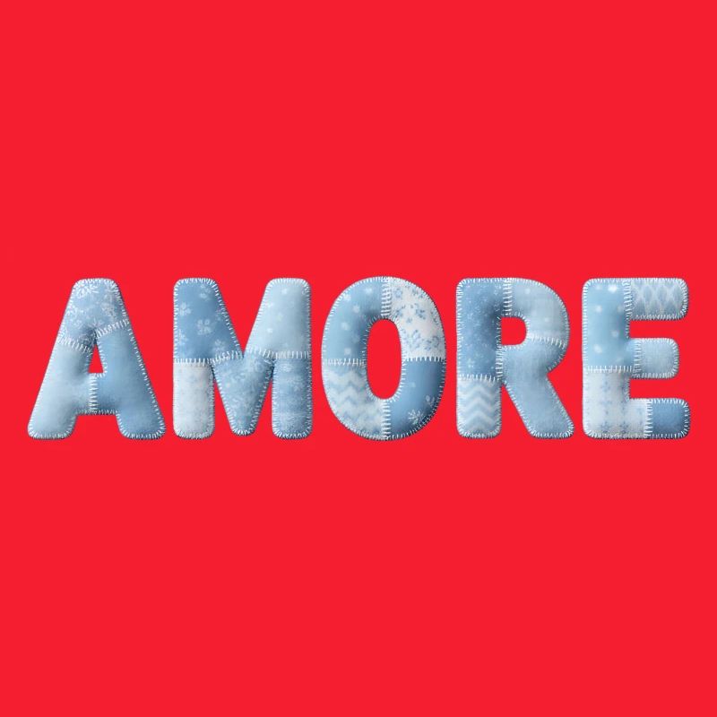 Amore Lettering Patchwork Design Blue