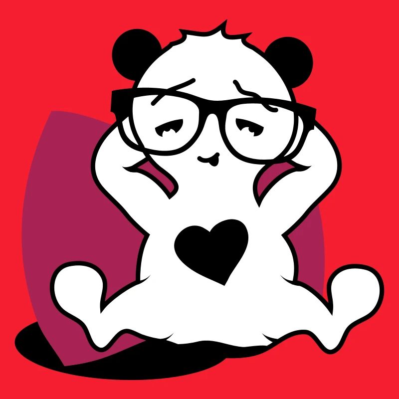 Panda with nerd glasses and heart button while relaxing