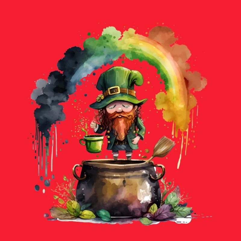 Leprechaun Kobold unter einem Regenbogen
