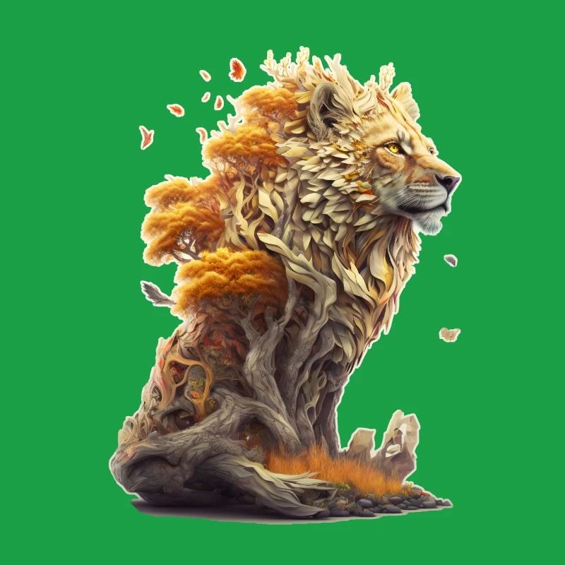 Lion avec des éléments de savane, conception de lion